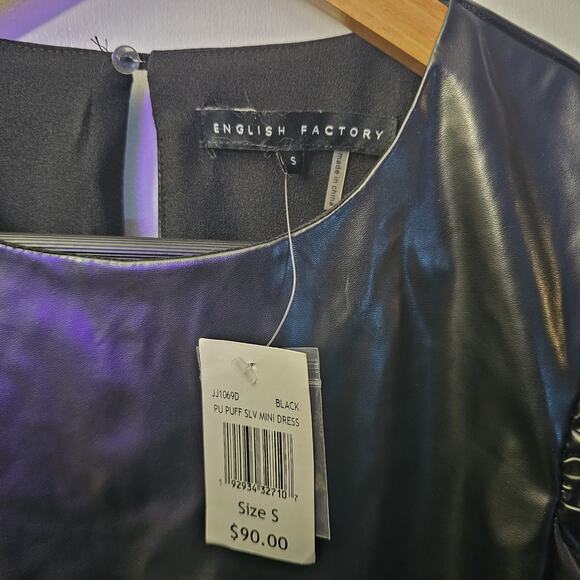 NwT Faux Leather Lined Puff Sleeve Crop Top Size S Stretch Gothic Alternative - Picture 3 of 4